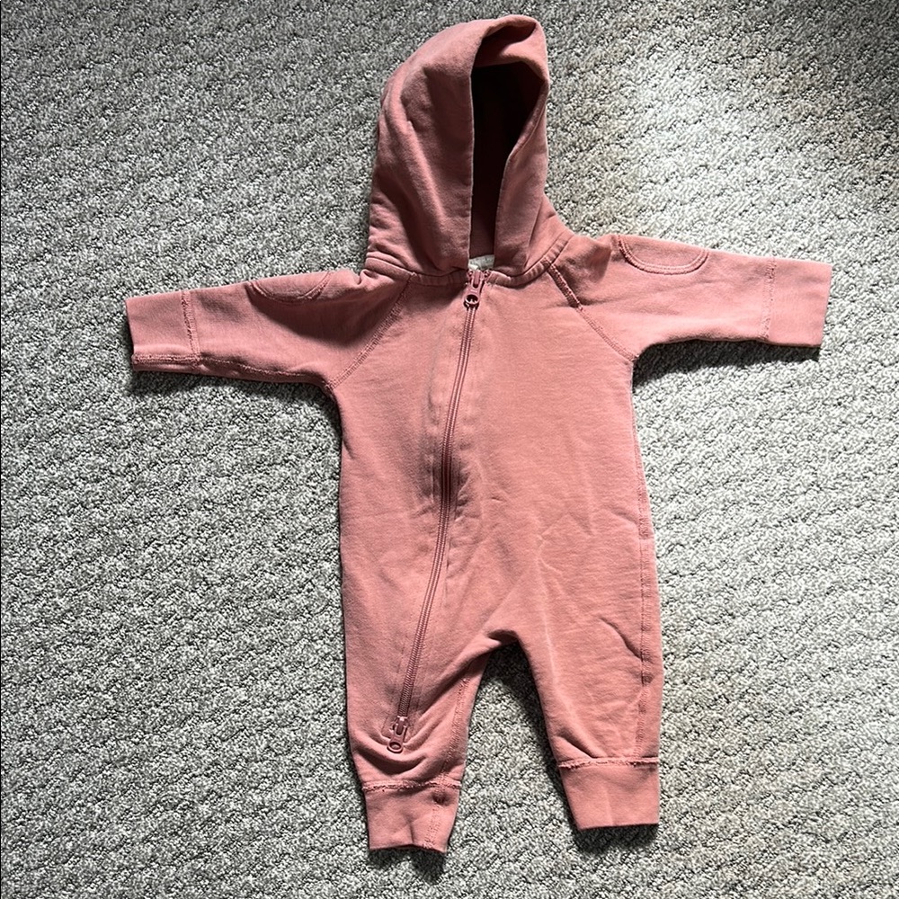 Dusty rose pink hooded onesie